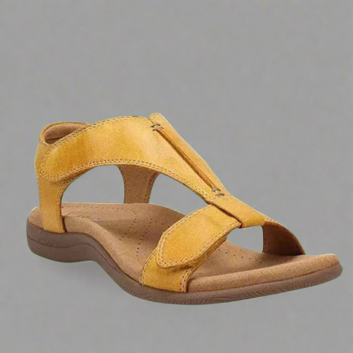 Side view of a single mustard yellow women&