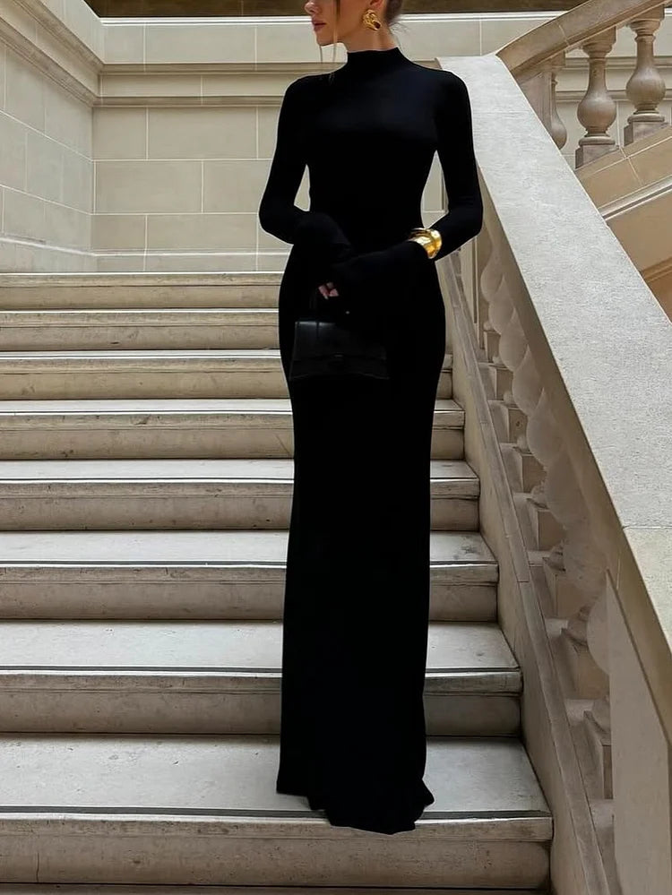 Ruby™ | Black Cut-Out Turtleneck Maxi Dress