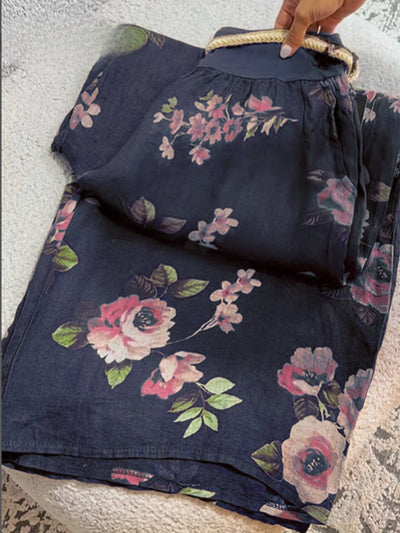 Amelia ™ | Women's Floral Print Casual Cotton and Linen Pants