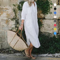 Women's Elegant Solid Color Slit Shirt Dress – Summer