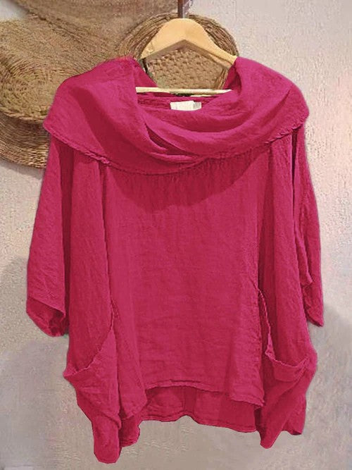 Blaine™ | Solid Color Draped Neck 3/4 Sleeve Comfortable Casual Linen Pocket Top