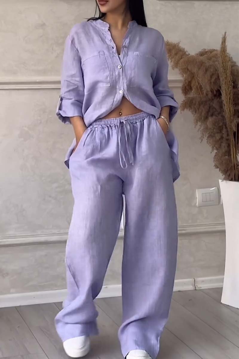 Violeta™ | Long Sleeve Loose Blouse with Wide Leg Pants Set