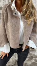 Women's Wool Coat – Round Neckline, Long Sleeves