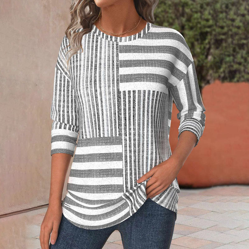 Claudia™ | Vintage Striped Long Sleeve Casual Tee
