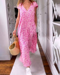 Women's Leopard Print Maxi Dress – V-Neck Ankle Length