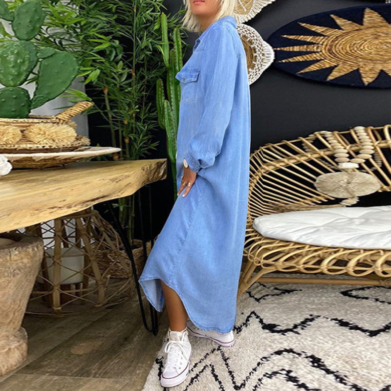 Casey™ | Long Sleeve Denim Maxi Dress