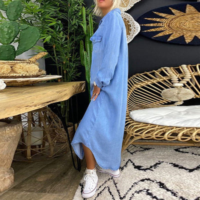 Casey™ | Long Sleeve Denim Maxi Dress