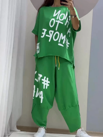 Claribel™ | Summer Outfit Letter Print T-shirt And Pants Set