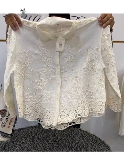 Charlotte™ | Women's Cotton 3D Flower Embroidery Loose Casual Shirt