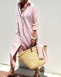 Women's Classic Striped Lace-Up Shirt Dress