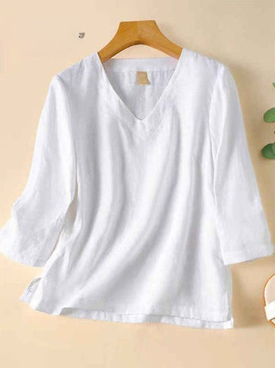 Matilda™ | Women's V Neck Cotton and Linen Shirt