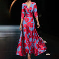 Women's Retro Printed V-Neck Maxi Dress – Vintage Style