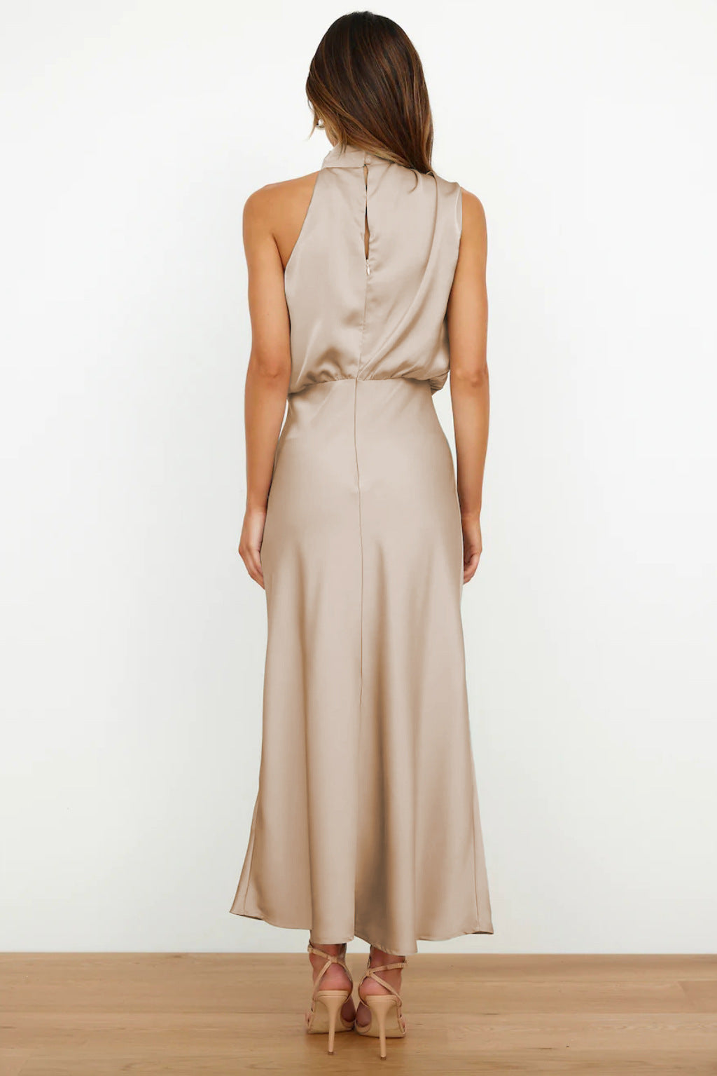 Paola | Long Satin Halter Neck Dress