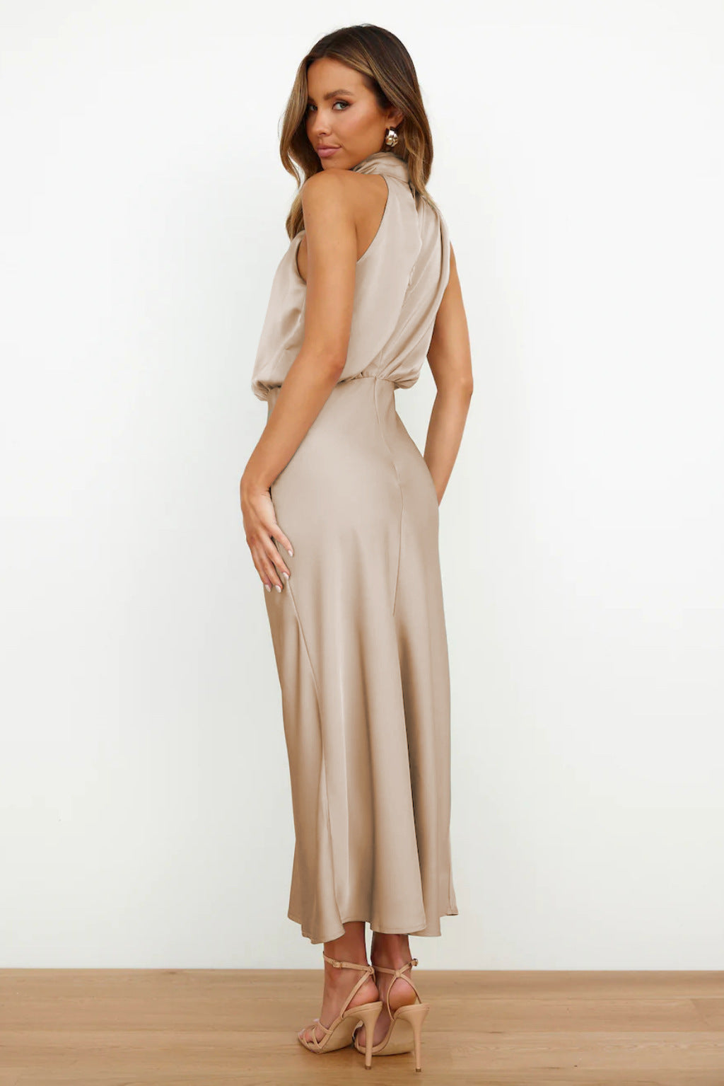 Paola | Long Satin Halter Neck Dress