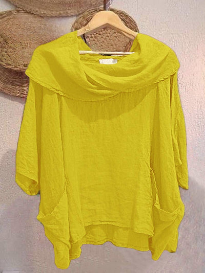 Grace ™ | Women's Solid Color Draped Neck 3/4 Sleeve Comfortable Casual Linen Pocket Top