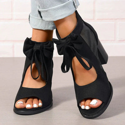 Talia | Chunky Heel Open-Toe Sandals with Bow Detail