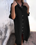 Women's Long Shirt Dress – Cotton Casual Midi Dress