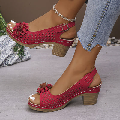 Margo™ | Retro-Inspired Flower Block Heel Sandals