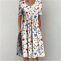 Women's Elegant Printed Short-Sleeved Dress – Flared Skirt