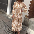 Women's V-Neck 3/4 Sleeve Maxi Dress – A-Line