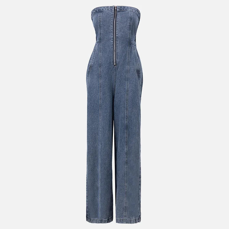 Belinda™ | Chic Denim Zipper Jumpsuit with Matching Jacket Set