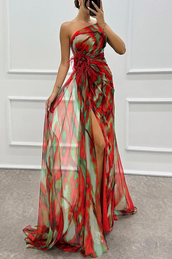 Casey | Off-Shoulder Watercolor Print Maxi Dress