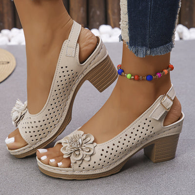 Margo™ | Retro-Inspired Flower Block Heel Sandals