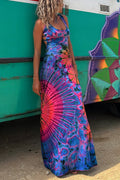 Women's Tie-Dye Maxi Dress – Backless Lace-Up Design