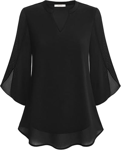 Fabienne ™ | Flowy, Stylish and Comfortable V-Neck 3/4 Sleeve Chiffon Blouse