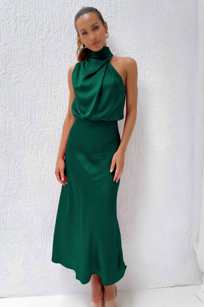 Paola | Long Satin Halter Neck Dress