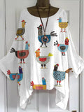 Women's Funny Chick Art Print Cotton Linen Shirt