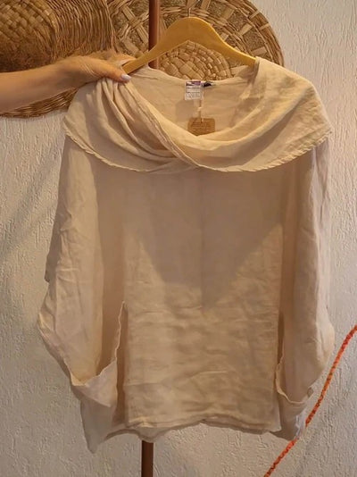 Blaine™ | Solid Color Draped Neck 3/4 Sleeve Comfortable Casual Linen Pocket Top