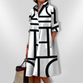 Women's Geometric Pattern Midi Dress – A-Line Style