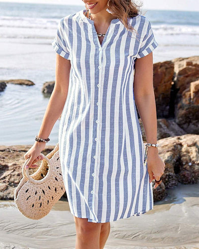 Belinda™ | Short Sleeve Turn Down Collar Shirt Dress