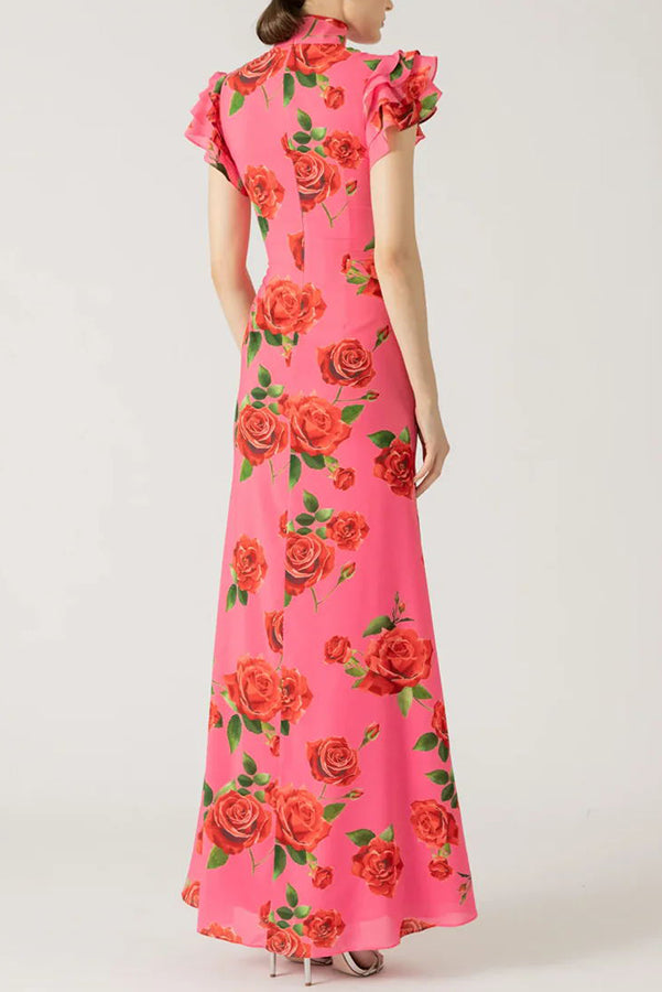 Kaylee™  | Elegant Rose Floral Print Long Dress