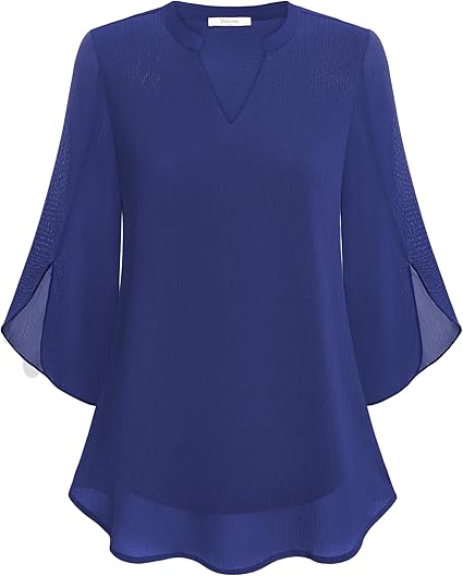 Fabienne ™ | Flowy, Stylish and Comfortable V-Neck 3/4 Sleeve Chiffon Blouse