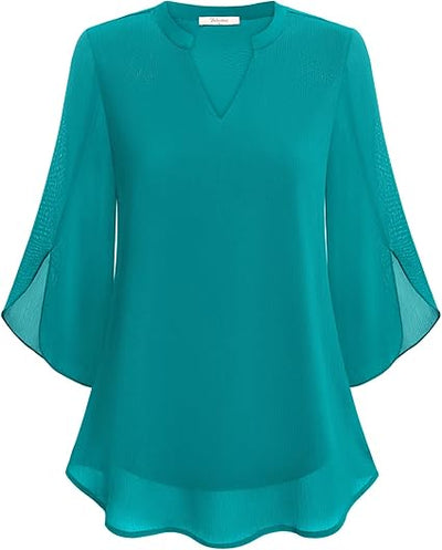 Fabienne ™ | Flowy, Stylish and Comfortable V-Neck 3/4 Sleeve Chiffon Blouse