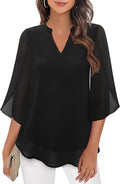 Women's V-Neck Chiffon Blouse – Flowy 3/4 Sleeve Top