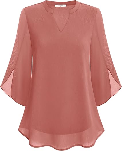 Fabienne ™ | Flowy, Stylish and Comfortable V-Neck 3/4 Sleeve Chiffon Blouse