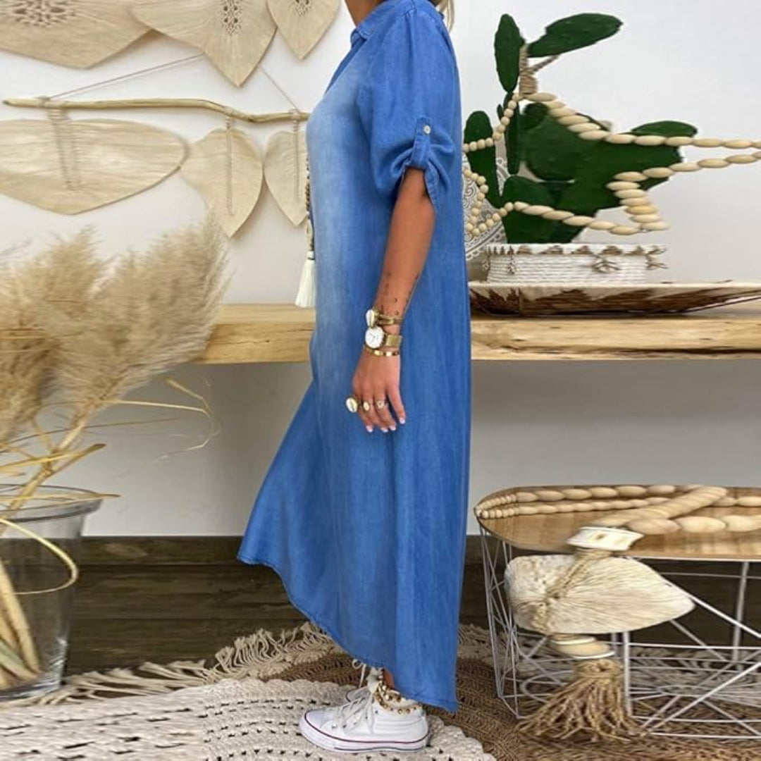 Katherine™ | Summer V-Neck Half Denim Dress