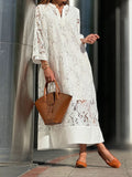 White Embroidery Lace Dress – Women's V-Neck