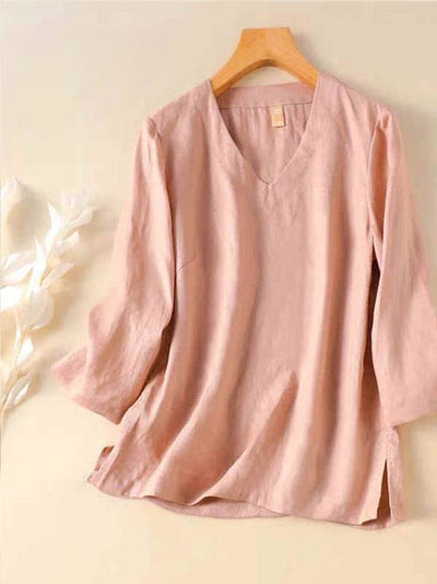 Matilda™ | Women's V Neck Cotton and Linen Shirt