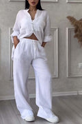 Women's Long Sleeve Blouse & Wide Leg Pants Set