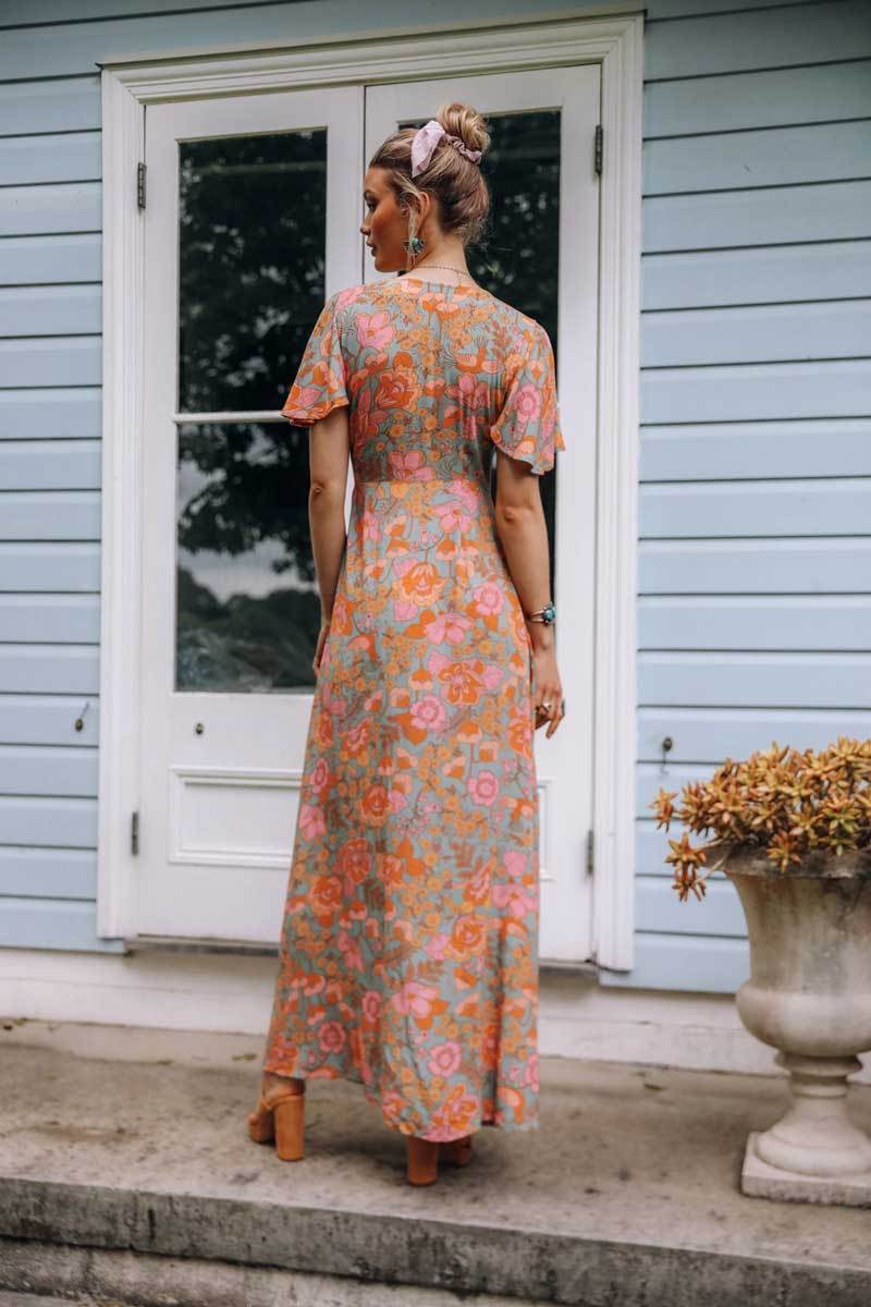Diana | Floral Wrap Dress with Short Sleeves | Light & Airy Maxi Dress