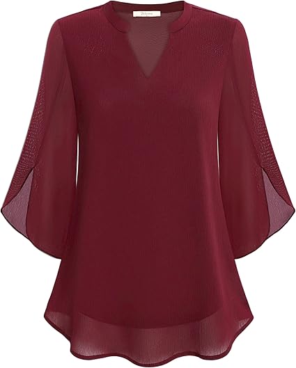 Fabienne ™ | Flowy, Stylish and Comfortable V-Neck 3/4 Sleeve Chiffon Blouse