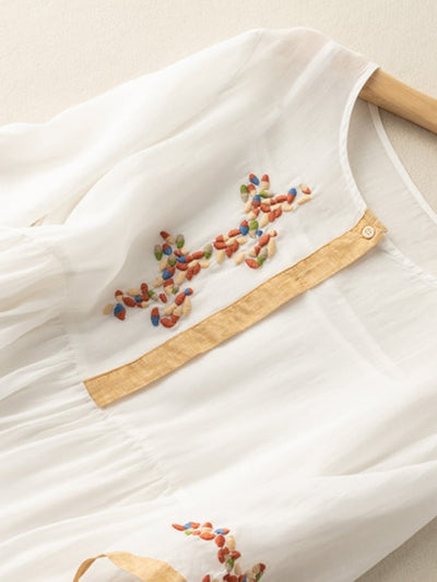 Naomi | Ethnic-Style Embroidered Cotton & Linen Dress