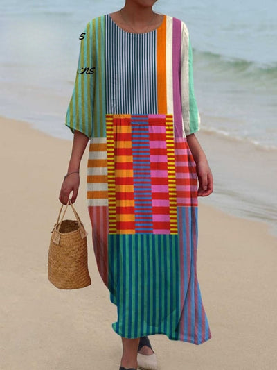 Vintage™ |  Women's Geometric Pattern Art Print Cotton Dress