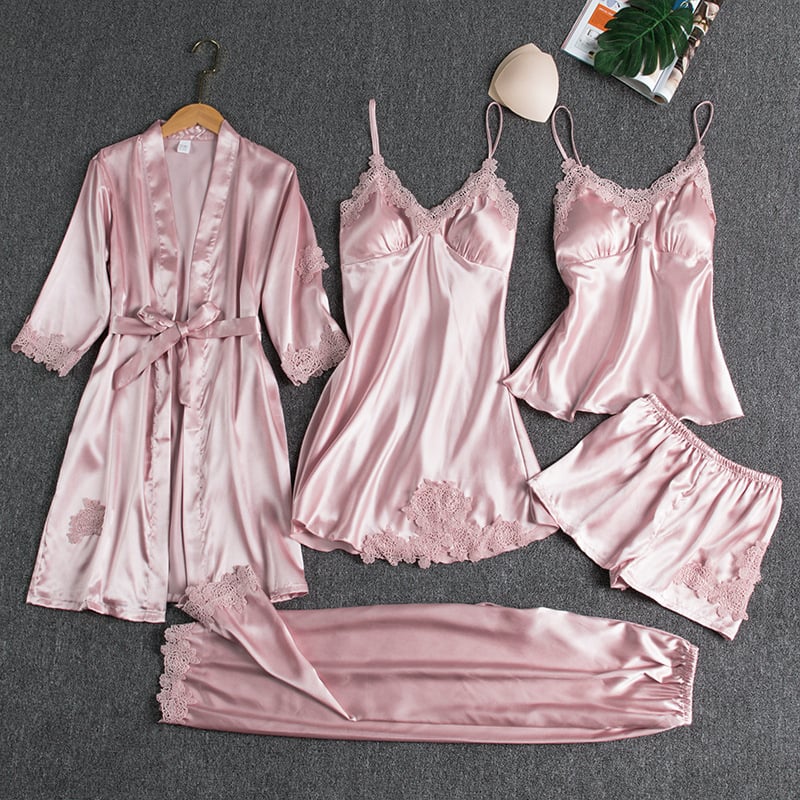 Kiara | 5-Piece Ice Silk Sleepwear Set