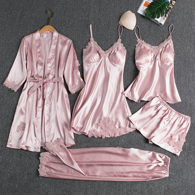 Kiara | 5-Piece Ice Silk Sleepwear Set