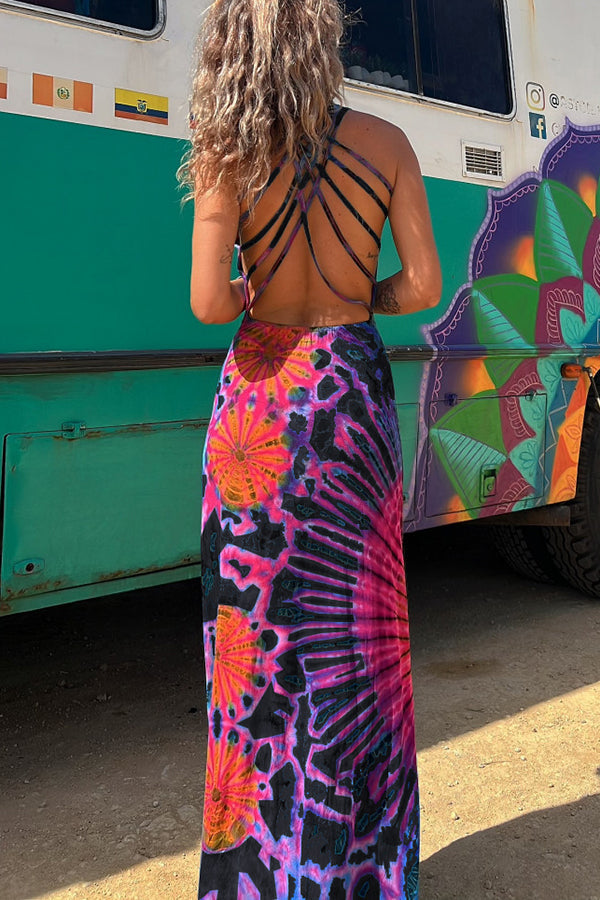 Helena™ | Tie-dye Print Back Lace-up Stretch Maxi Dress
